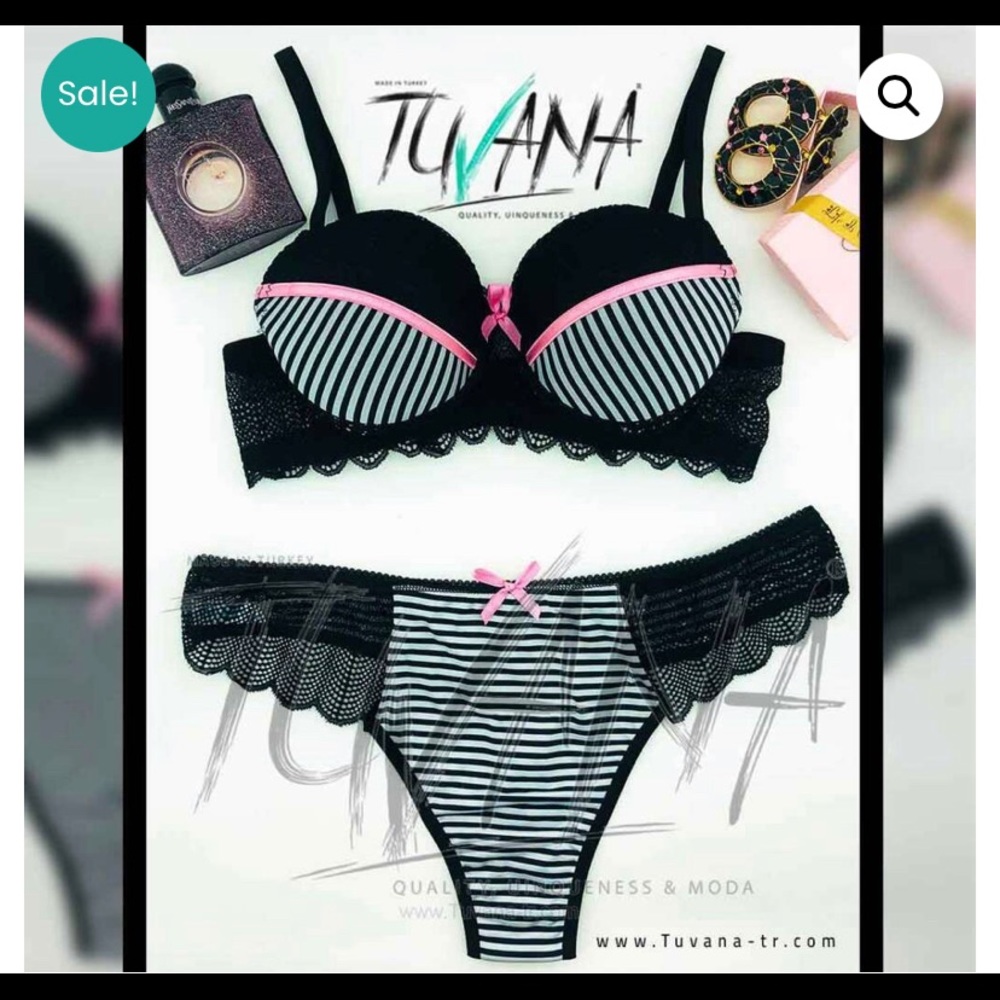 Lace striped push up bra and panty sets